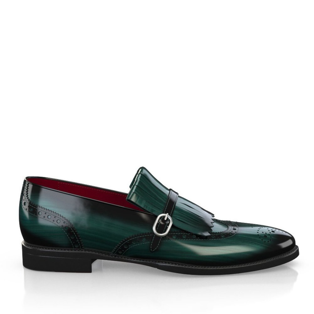 Bashwood Handmade Green Leather Buckle Loafers